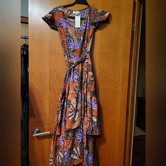 Melloday Floral Print Flutter Sleeve Faux Wrap Midi Dress - Picture 4 of 5